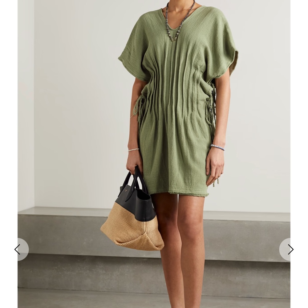 NWT Caravana Naolin Pintucked Cotton-Gauze Mini Alpine Green Dress